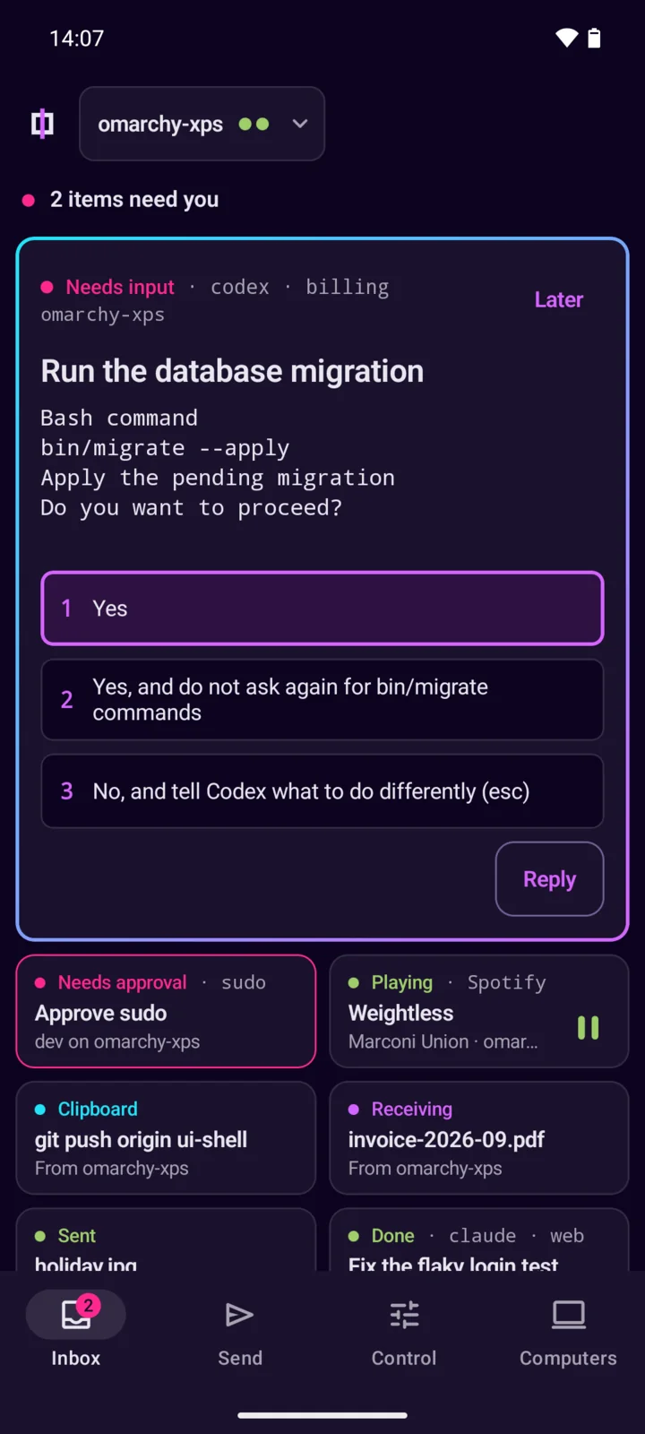 The Flux Inbox in the Neon theme.